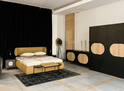 Bedroom Set Bed 2x Bedside tables 2x Chest of drawers Wardrobe Stool 7pcs.